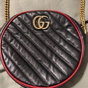 Gucci Black Quilted Crossbody Bag with Red Trim